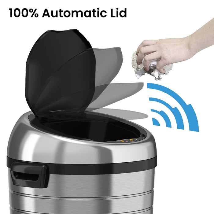 HLS Commercial 23 Gallon / 87 Liters Stainless Steel Extra Large Round Sensor Commercial Trash Can with Wheels and Dual Odor Filters