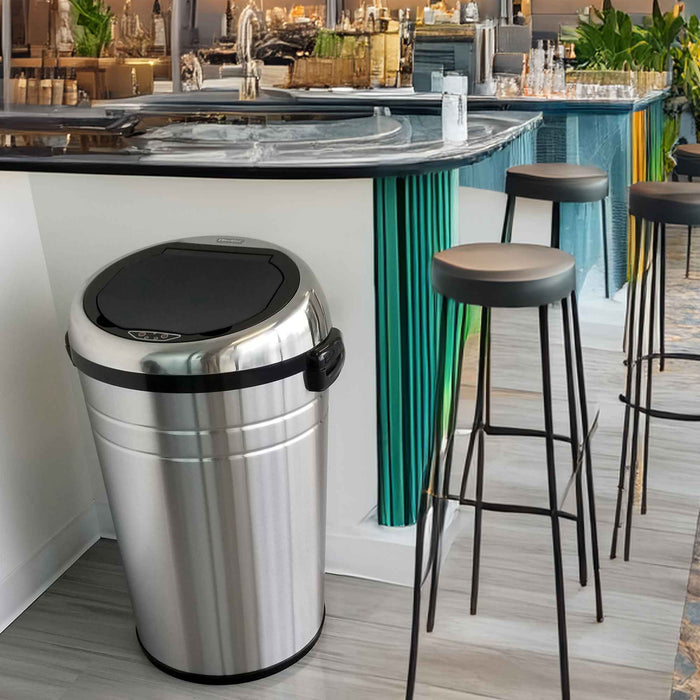 HLS Commercial 23 Gallon / 87 Liters Stainless Steel Extra Large Round Sensor Commercial Trash Can with Wheels and Dual Odor Filters