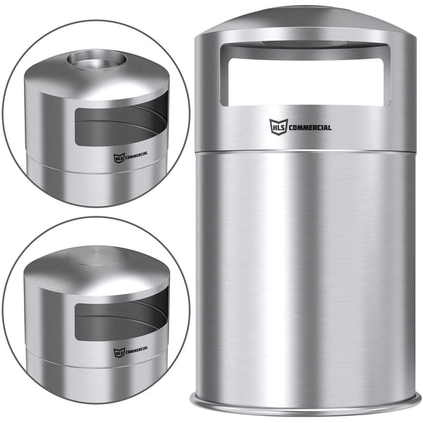 HLS Commercial 50 Gallon / 189 Liter Indoor Dual Side-Entry Stainless Steel Round Commercial Trash Can with Removable Ashtray