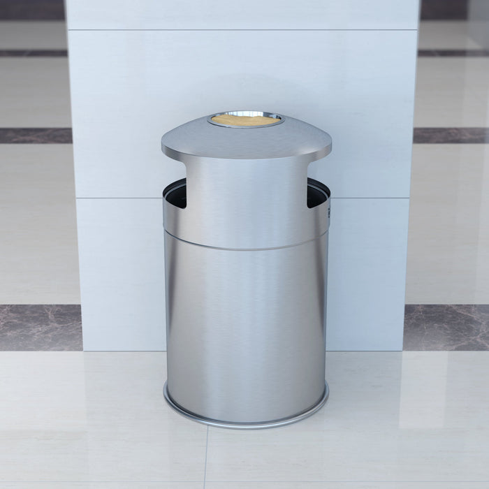 HLS Commercial 50 Gallon / 189 Liter Indoor Dual Side-Entry Stainless Steel Round Commercial Trash Can with Removable Ashtray