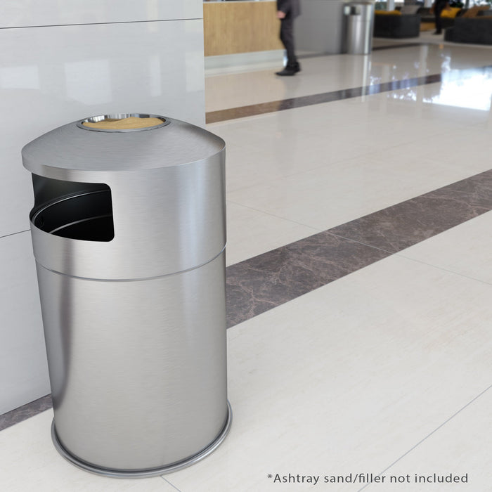 HLS Commercial 50 Gallon / 189 Liter Indoor Dual Side-Entry Stainless Steel Round Commercial Trash Can with Removable Ashtray