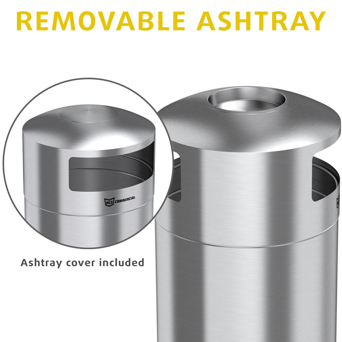 HLS Commercial 50 Gallon / 189 Liter Indoor Dual Side-Entry Stainless Steel Round Commercial Trash Can with Removable Ashtray