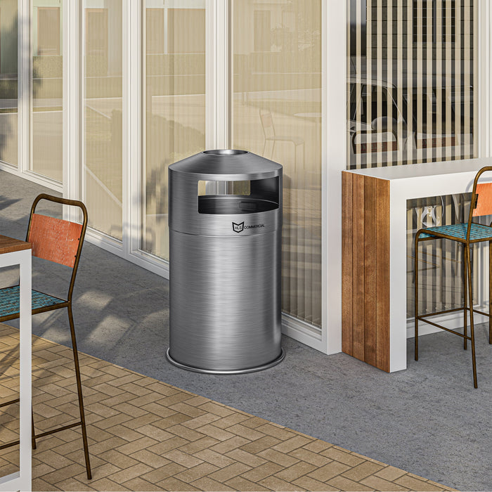 HLS Commercial 50 Gallon / 189 Liter Outdoor Dual Side-Entry Stainless Steel Round Commercial Trash Can with Removable Ashtray