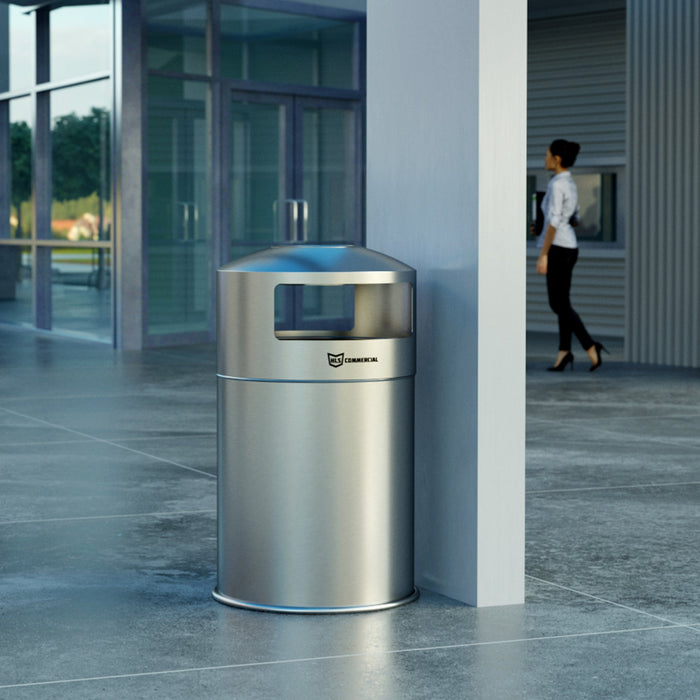 HLS Commercial 50 Gallon / 189 Liter Outdoor Dual Side-Entry Stainless Steel Round Commercial Trash Can with Removable Ashtray