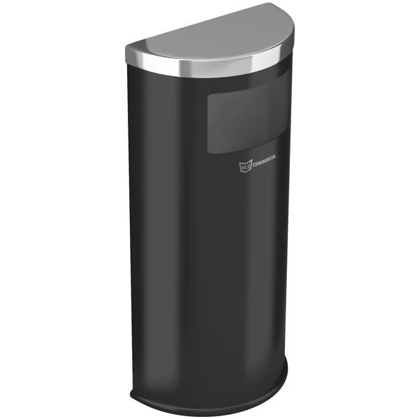 HLS Commercial 9 Gallon / 34 Liter Black Powder-Coated Steel Half-Round Side-Entry Commercial Trash Can with Removable Inner Bucket