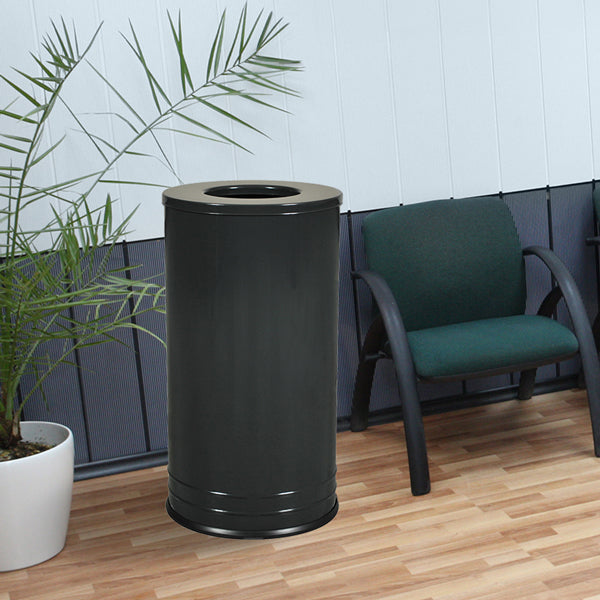 Excell Kaiser International Black Gloss Powder-Coated Trash Can with Flat Lid – 18 Gallon
