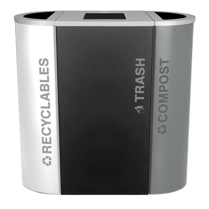 Ex-Cell Kaiser Kaleidoscope Three-Stream Half-Round Indoor Trash Can Combo Recycling Station