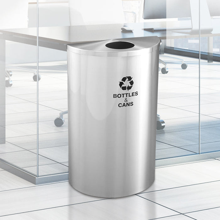 Glaro Half-Round 14-Gallon Indoor Recycling Trash Can – Satin Aluminum