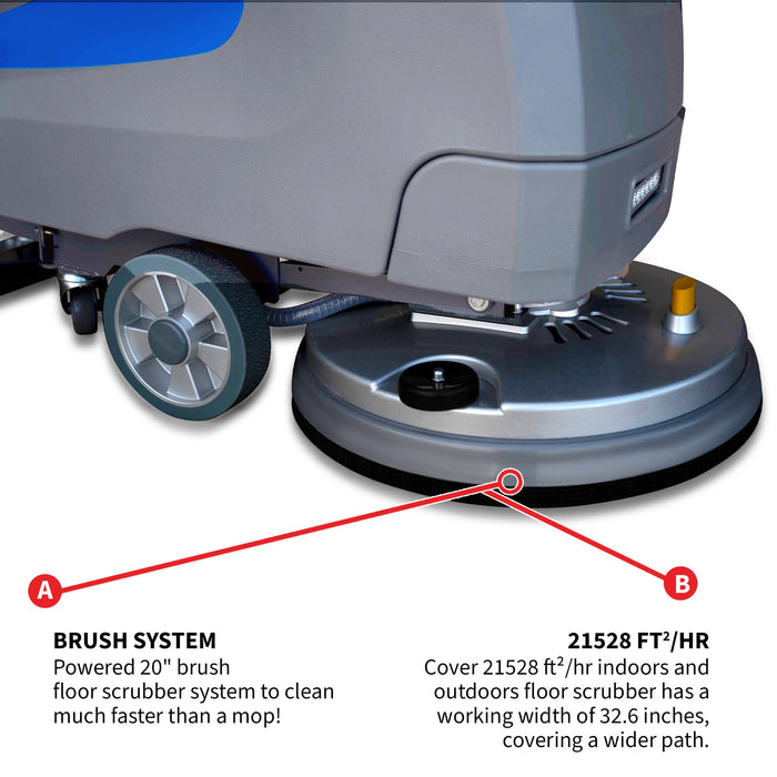 Tomahawk 20” Auto Floor Scrubber Cleaner with Power Mop Brush Squeegee Cordless 24V Battery Powered TAS850e