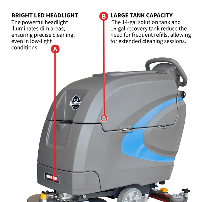 Tomahawk 20” Auto Floor Scrubber Cleaner with Power Mop Brush Squeegee Cordless 24V Battery Powered TAS850e