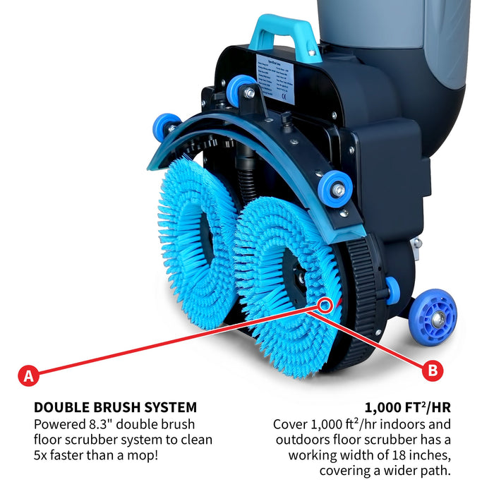 Tomahawk Electric Floor Scrubber Cleaner with 18” Power Mop Brushes Cordless 36V Battery Powered TMOP18e