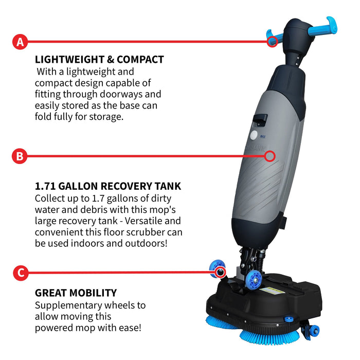 Tomahawk Electric Floor Scrubber Cleaner with 18” Power Mop Brushes Cordless 36V Battery Powered TMOP18e