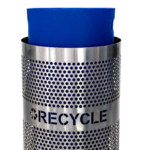 Excell-Kaiser Venue Stainless Steel Recycle Trash Can 33 Gallon with Laser-Cut Label
