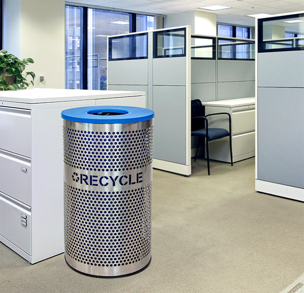Excell-Kaiser Venue Stainless Steel Recycle Trash Can 33 Gallon with Laser-Cut Label