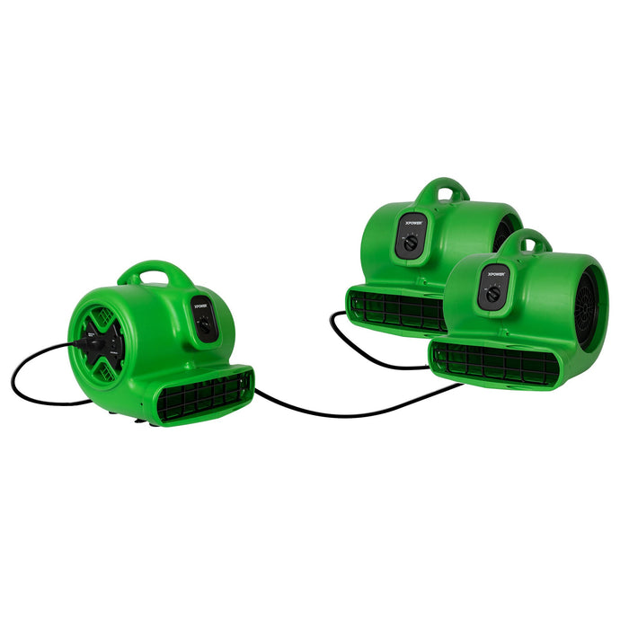 Xpower X-600A-Green 1/3 HP Air Mover w/ Built-In Power Outlets - Green