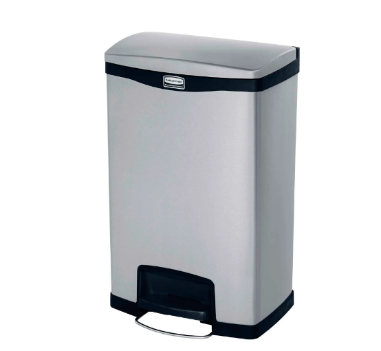 Rubbermaid® Slim Jim® 1901992 Stainless Steel Step On Can, Front Step 13 Gallon - Black