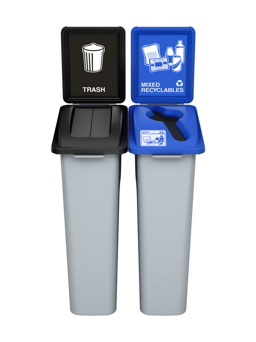 Busch Systems WASTE WATCHER - Double - Kit - Trash-Mixed Recyclables - Swing-Mixed - Grey-Black-Blue