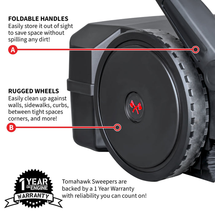 Tomahawk 30" Battery Powered Push Sweeper with Triple Power Brooms Electric Drive and Dust Suppression eTOS30
