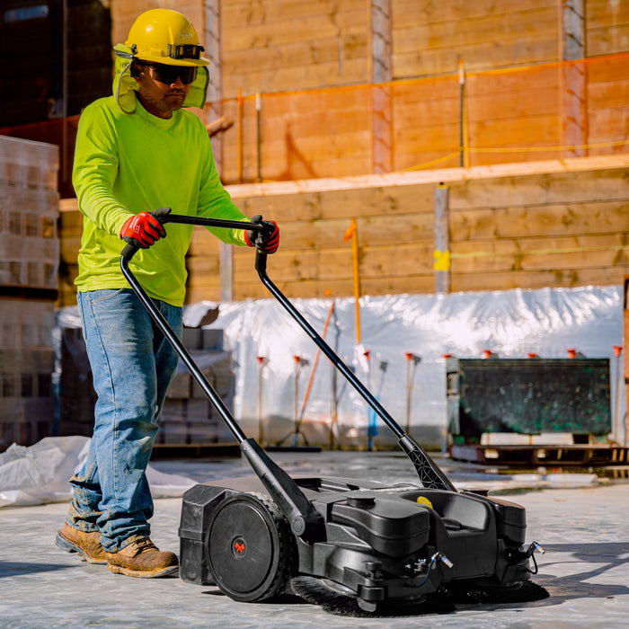 Tomahawk 30" Battery Powered Push Sweeper with Triple Power Brooms Electric Drive and Dust Suppression eTOS30