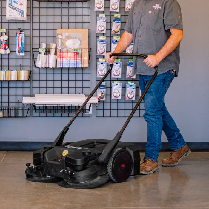 Tomahawk 30" Battery Powered Push Sweeper with Triple Power Brooms Electric Drive and Dust Suppression eTOS30
