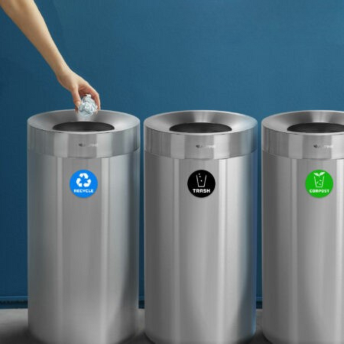 Alpine Open Top Stainless Steel Trash Receptacle, Triple, 81 Gallon