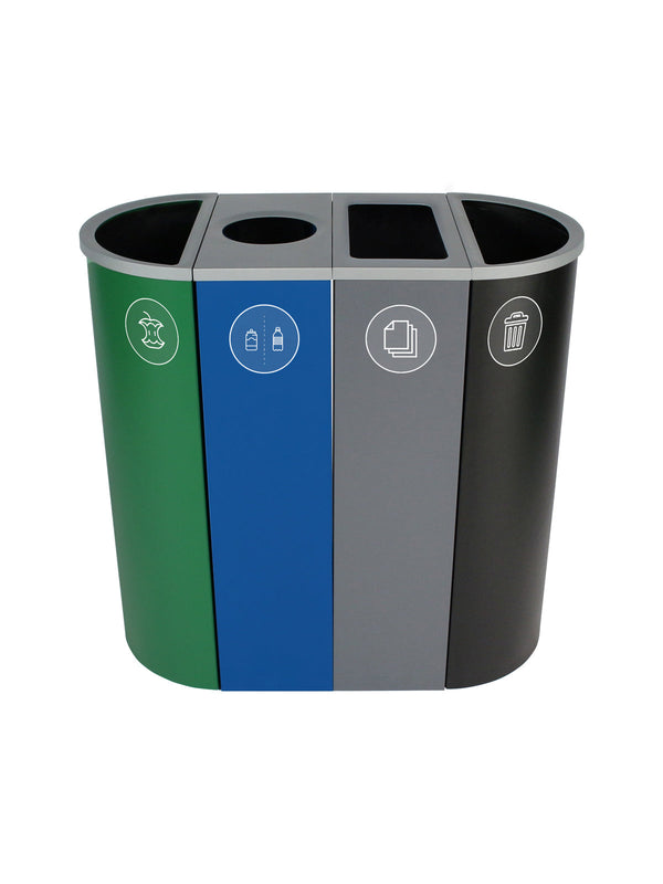 Bush Systems SPECTRUM - Quad - Kit - Organics-Cans & Bottles-Paper-Waste - Full-Circle-Slot-Full - Dark Green-Blue-Grey-Black