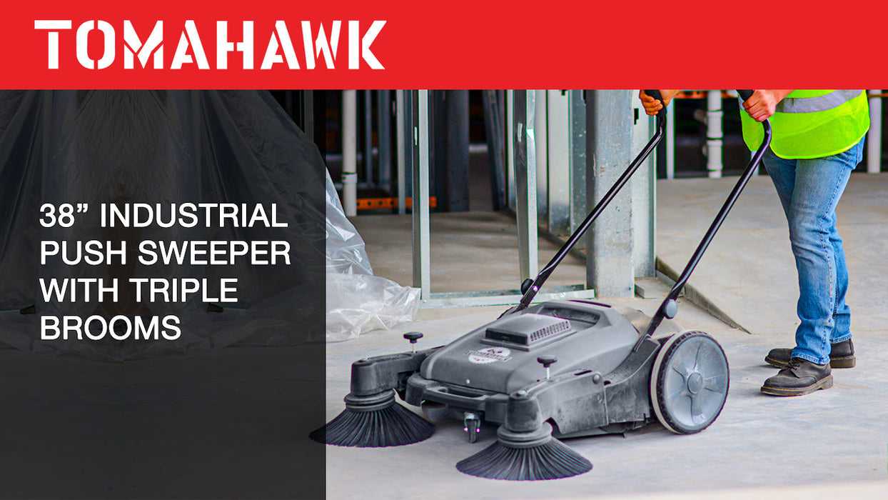 Tomahawk Commercial 38" Push Sweeper with Triple Power Brooms TOS38