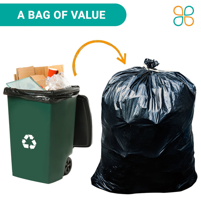 65 Gallon Garbage Bags: Black, 1.5 Mil, 50X48, 50 Bags.