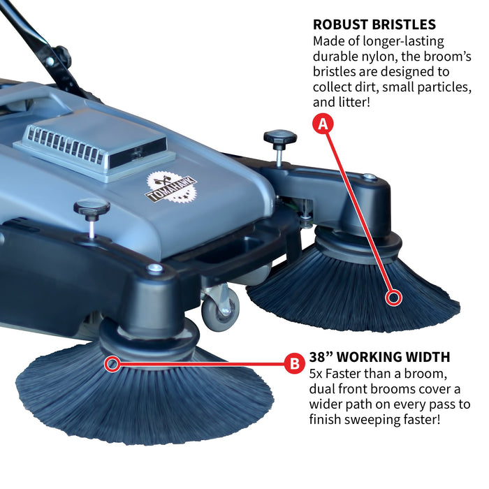 Tomahawk Commercial 38" Push Sweeper with Triple Power Brooms TOS38