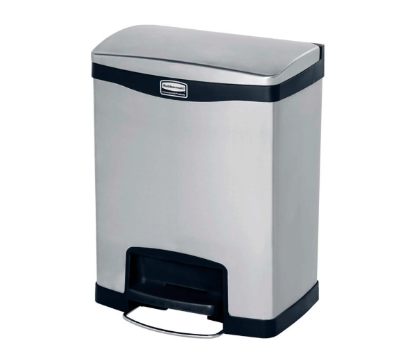 Rubbermaid® Slim Jim® Stainless Steel Step On Container, Front Step- 8 Gal, Black- 1901985