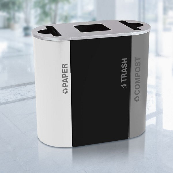 Ex-Cell Kaiser Kaleidoscope Three-Stream Half-Round Indoor Trash Can Combo Recycling Station