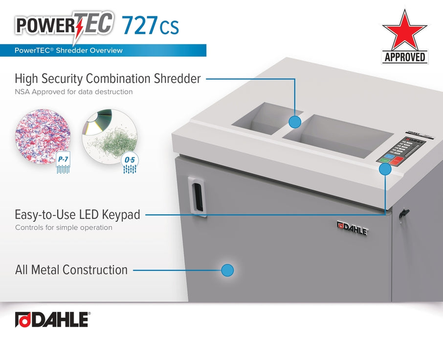 Dahle PowerTEC® 727 CS High Security Level P-7 Paper/Optical Media Shredder