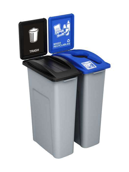 Busch Systems WASTE WATCHER - Double - Kit - Trash-Mixed Recyclables - Swing-Mixed - Grey-Black-Blue